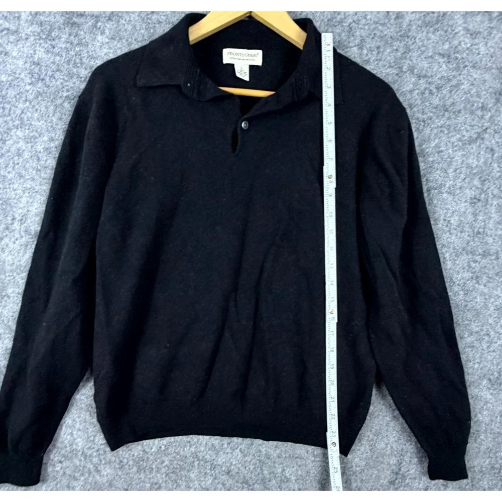 Pronto Uomo Sweater Mens Large Black Merino Wool Extra Fine Ribbed Golf Tennis